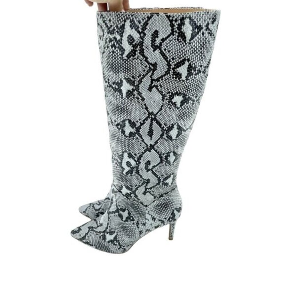 Steve Madden Kinga Blue Snakeskin Faux Leather Pull On Tall Boots SZ 6 New